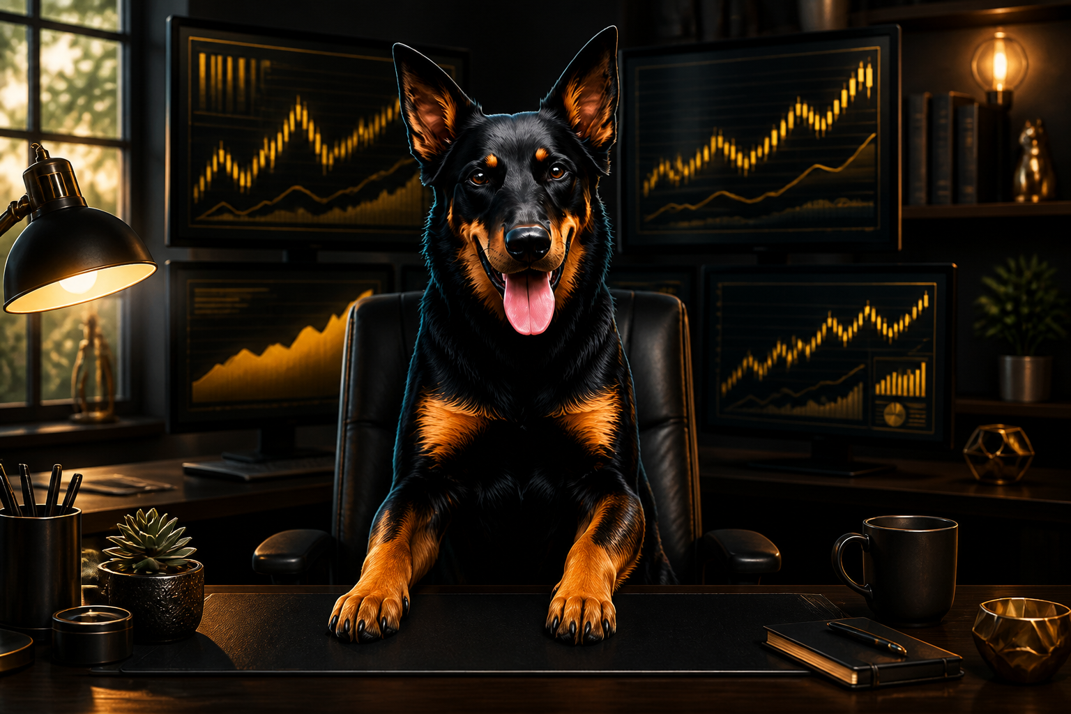 The Reddit Dog at the desk